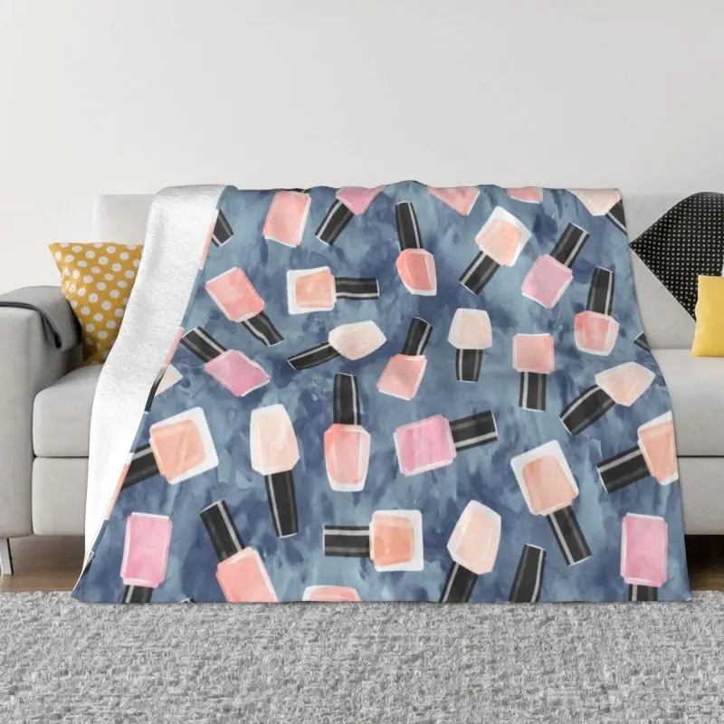 Nail Polish Blanket 3D Printed Soft Flannel Fleece Warm Pink Blue Manicurist Throw Blankets for Home Bedroom Couch Quilt