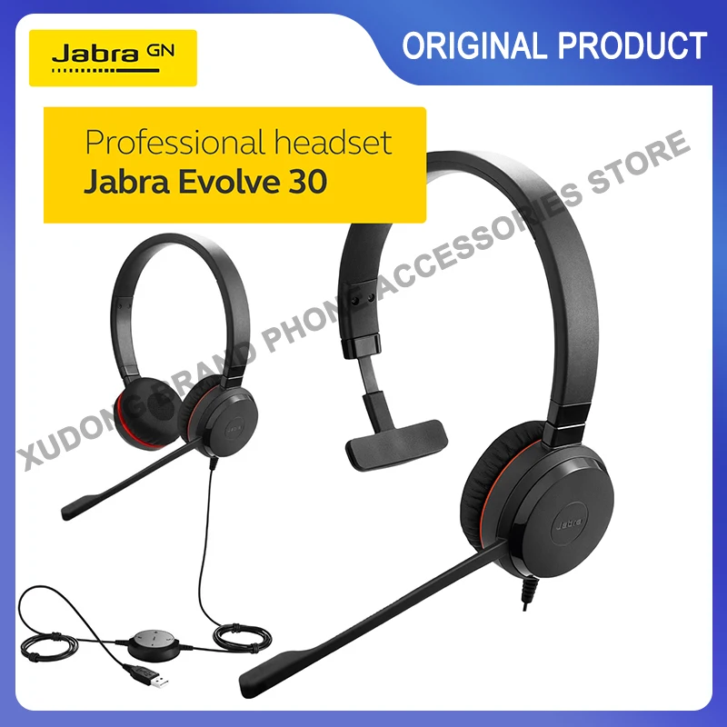 

Jabra EVOLVE 30 Mono Stereo Wired Headset Noise Cancelling Headphones Mute Button Earphones MS/UC Stereo With Mic for Computer