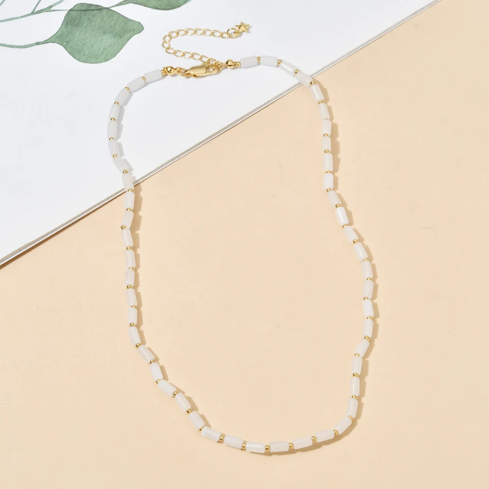 

ZMZY Natural Stone Tube Beads Necklaces For Women Bohemia Tila Choker Handmade Clavicle Minimalist Choker Jewelry