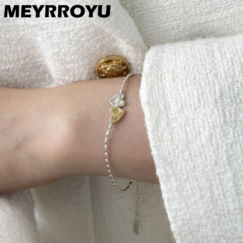 

MEYRROYU Cute Double Heart Chain Bracelet For Women Girl Luxury New Korean Fashion Trendy Jewelry Party Gift pulseras mujer