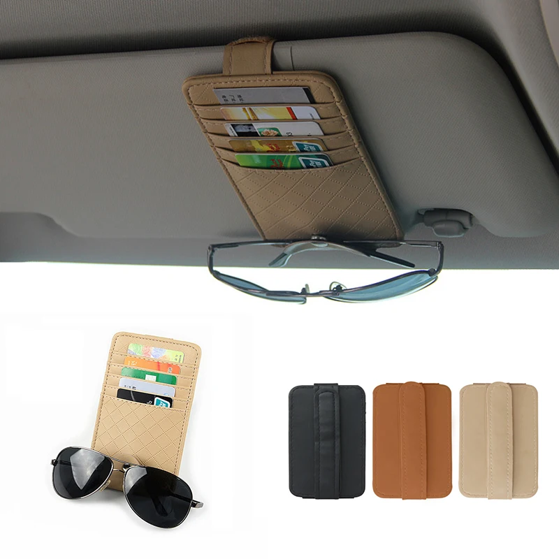 

Car 3Color PU leather Sun Visor Point Pocket Organizer with Velcro Metal Button Pouch Bag Card Glass Storage Holder Car-styling