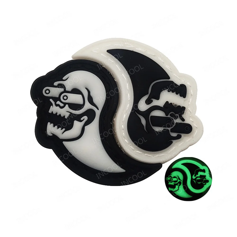 Черно-белые ПВХ резиновые светящиеся круглые нашивки Tai Chi с вышивкой в виде кота