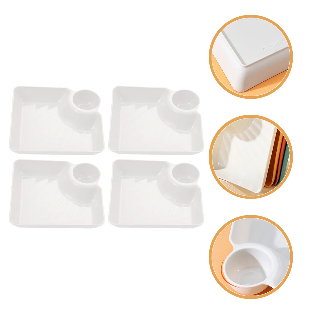 

4 Pcs Dumpling Tray Side Dish French Fries Square Gyoza Dipping Sauce Snack Platter Serving Dessert