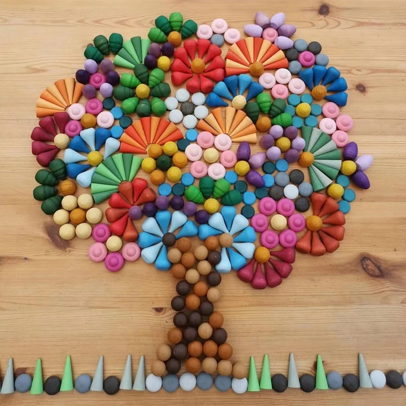 

Creative Loose Parts Toys Baby Kids Mushroom Honeycomb Droplet Blocks Nordic Sensory Toys Wooden Montessori Rainbow Block
