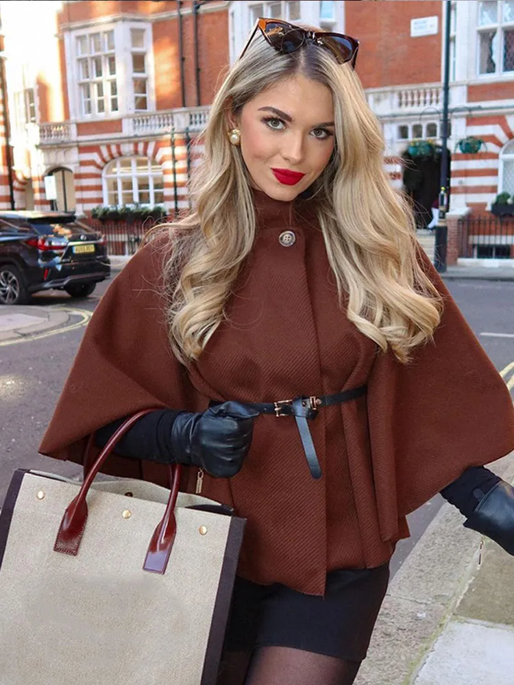 Женский элегантный плащ с круглым вырезом шерстяное пальто модное однотонное