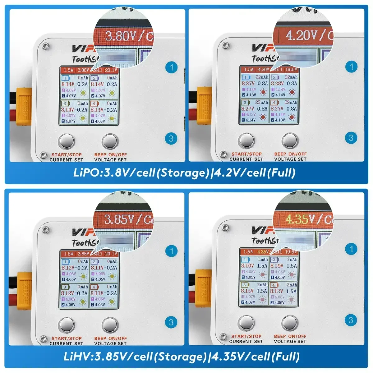 VIFLY ToothStor 4-портовое балансное зарядное устройство 2S с режимом хранения