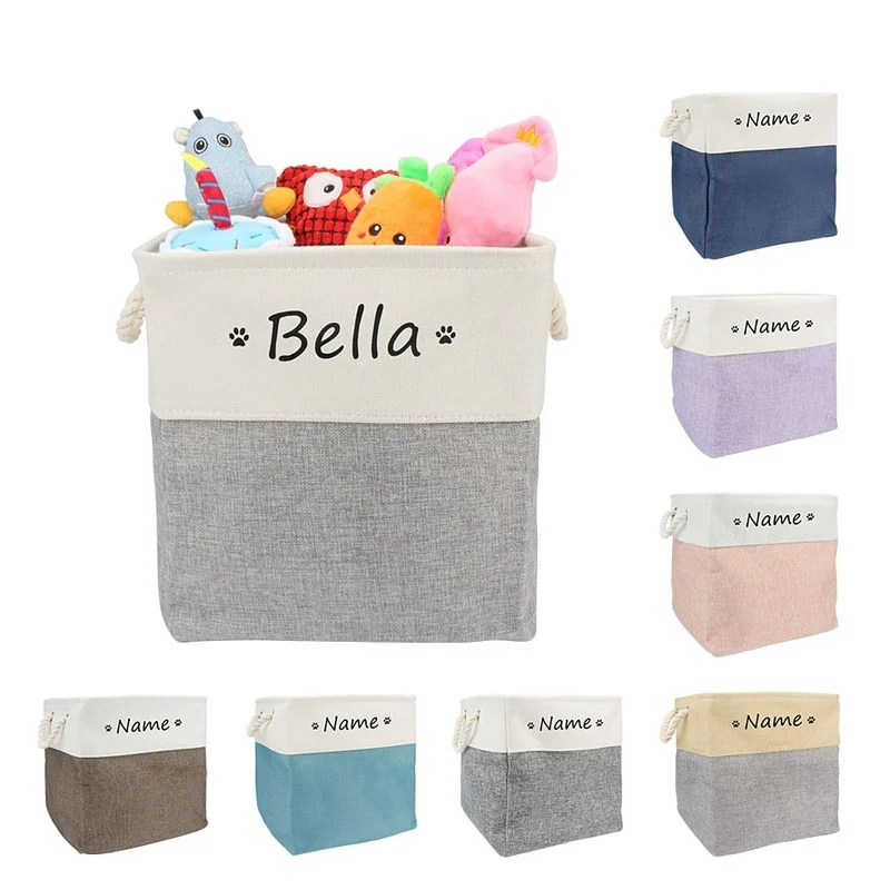 

Pet Toy Storage Box Free Custom Name DIY Personalized Basket Foldable Dogs Cats Clothes Toys Accessory Storage Box with Handle