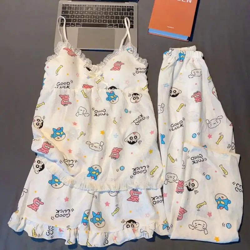 

Crayon Shin-Chan Suspenders Pajamas with Chest Pads Anime Cartoon Sanrio Loungewear Crayon Shin-Chan Vest Pajama Two-Piece Set