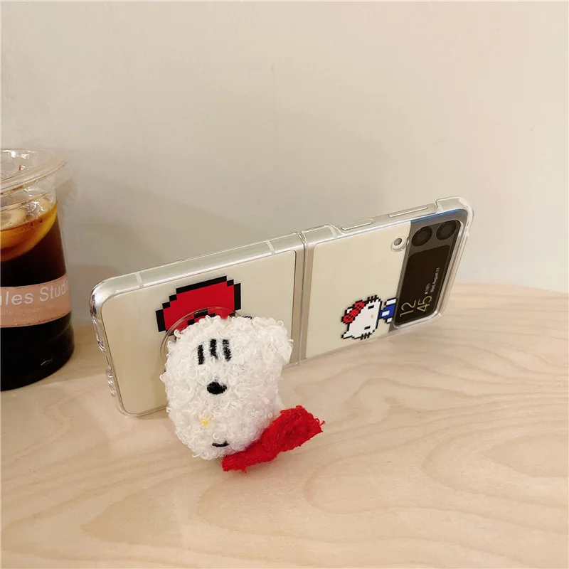 cute kitty phone stand transparent case for samsung galaxy z flip 3 5g hard pc back cover for zflip3 case protective shell free global shipping