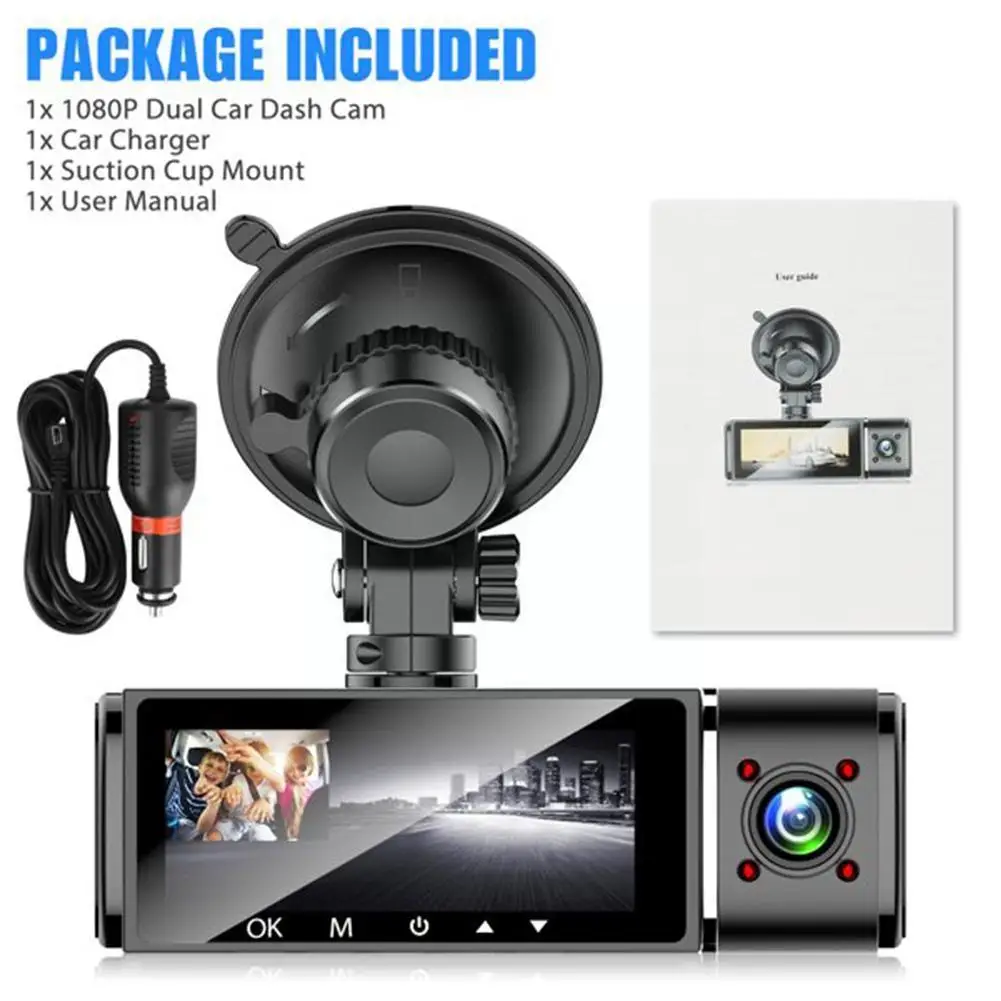 Dual Camera Car Dash Cam Dvr Registrator Full 1080p Video Recorder Front And Inside Cabin For Uber Taxi Drive T2d9 | Автомобили и