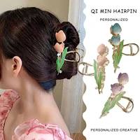 2022 trend tulip flower hair claws for women girls korean geometric hair clamp grab hair clips hairpin fashion hair accesso p3f7