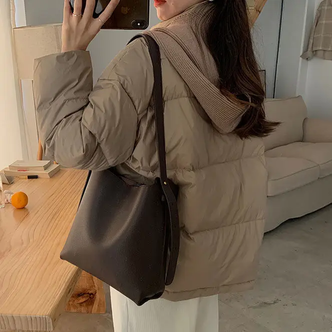 Women 2023 New Winter Korean Style White Duck Down Jacket Fashion Casual Female Loose Solid Long Sleeve Coats Clothing C60