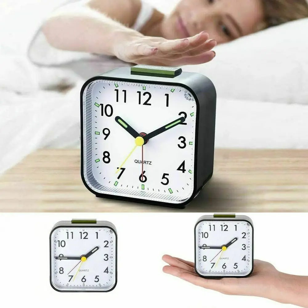With Night Light No Tick Snooze Silent Small Bedside Clocks Battery Operated Quiet Simple Fashion