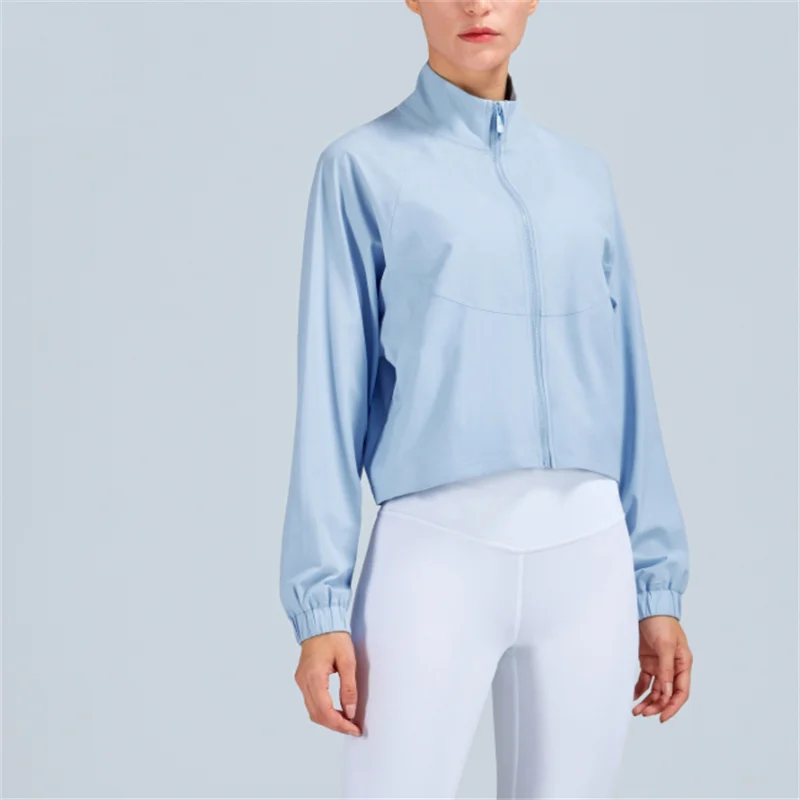 

Women Thin Light Weight Sun Protection Coat Ice Feeling Fitness Sportswear Double Pocket Zipper Loose Yoga Top