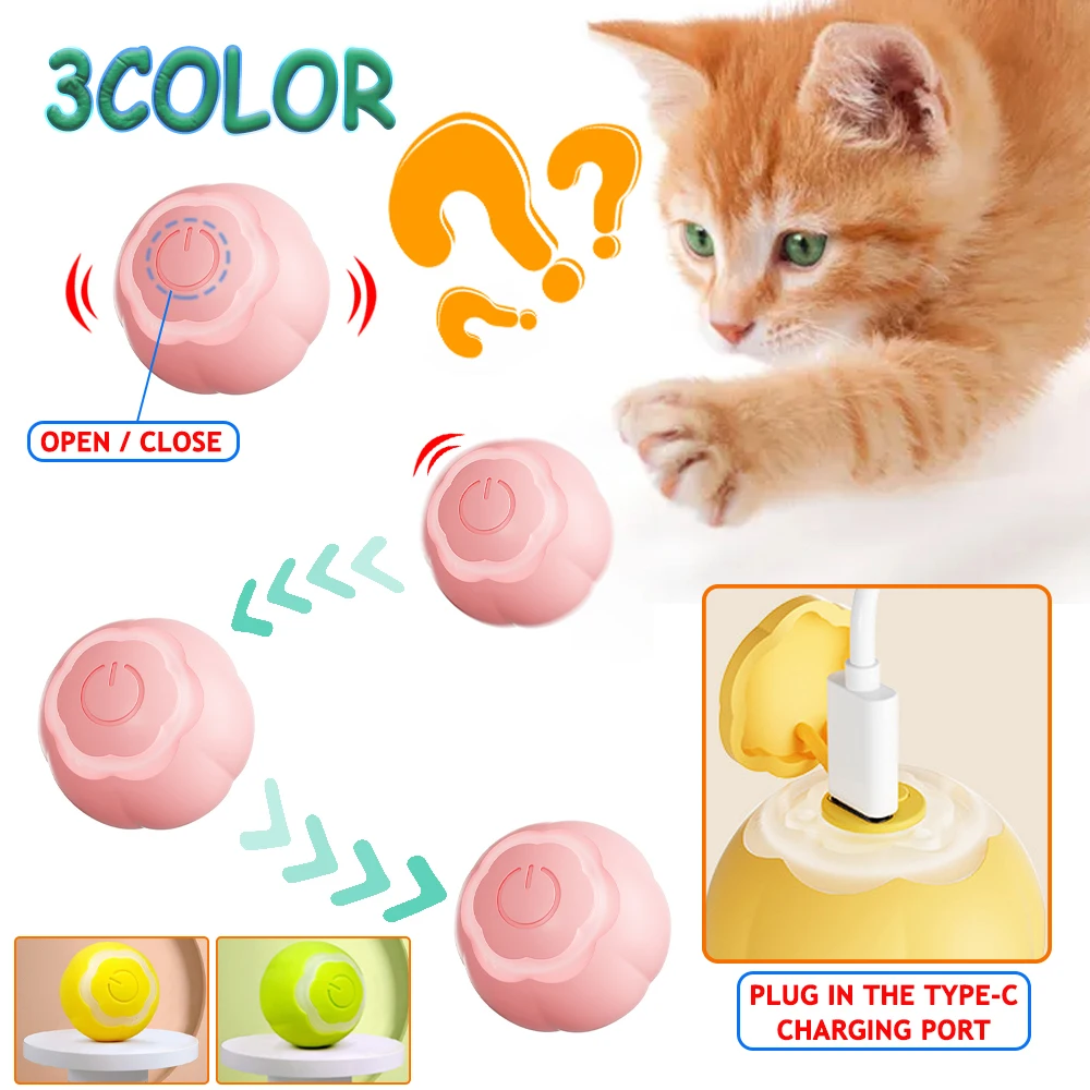 Intelligent Automatic Rolling Luminous Pumpkin Ball Cat Toy Electric Rotating Kitten Meow Playing Self-entertainment Pet Toys