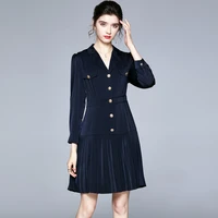 women navy blue blazer dress high waist solid color single breasted long sleeve plus size suit woman elegant office work blazers