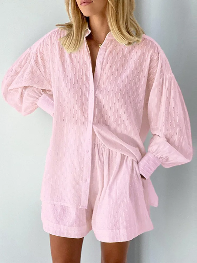 

Женские комплекты из 2 предметов с белыми шортами, свободная рубашка с рукавами-фонариками, тонкие шорты с широкими штанинами для отпуска, л...