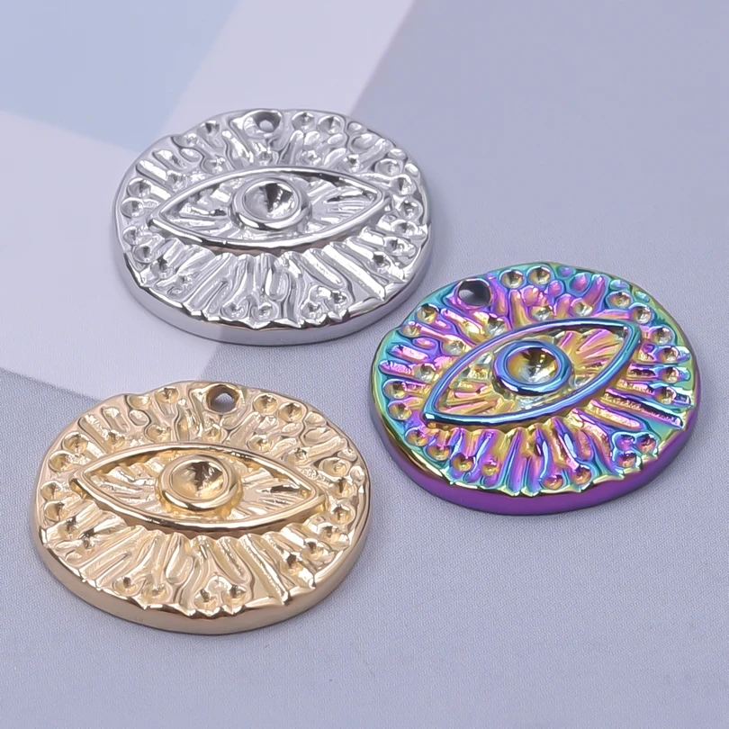 

Fashion Round Punk Evil Eye Stainless Steel Jewelry Pendant Charms DIY Jewelry Making Necklace Earring Craft Supplies Accessory