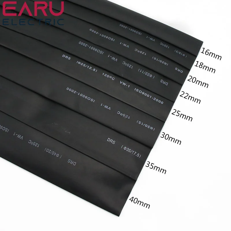 1meter 2:1 Black 15mm 16mm 18mm 20mm 22mm 25mm 28mm 30mm 35mm 40mm 50mm Heat Shrink Heatshrink Tubing Tube Wire Dropshipping