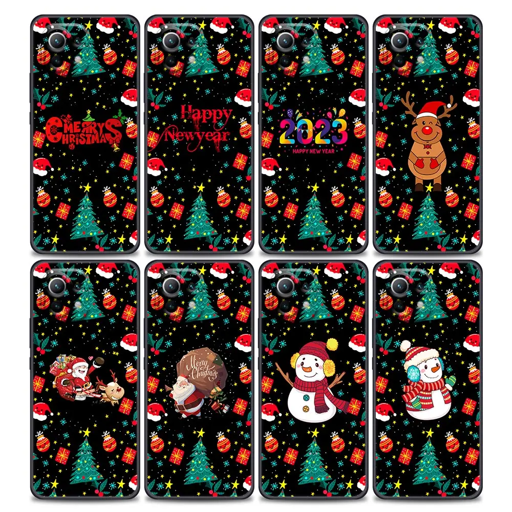 

Christmas Gift Case For Xiaomi Mi 11 Lite 5G NE 11X 11T 12 Pro Poco X3 M3 F3 M4 Cover Santa Claus Elk Snowman Happy NewYear 2023