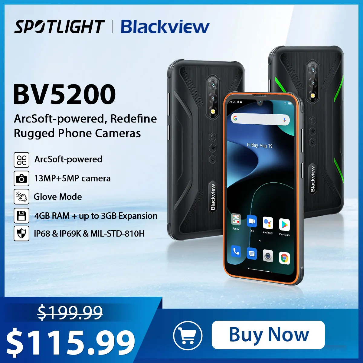 [World Premerie] Blackview BV5200 4G Rugged Phone 4GB 32GB 5180mAh Smartphone Waterproof Android 12 Mobile Phone ArcSoft Cameras