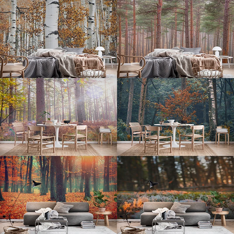 

Bohemian style autumn golden forest print realistic large area wall hanging bedroom guest dormitory decoration wall hanging