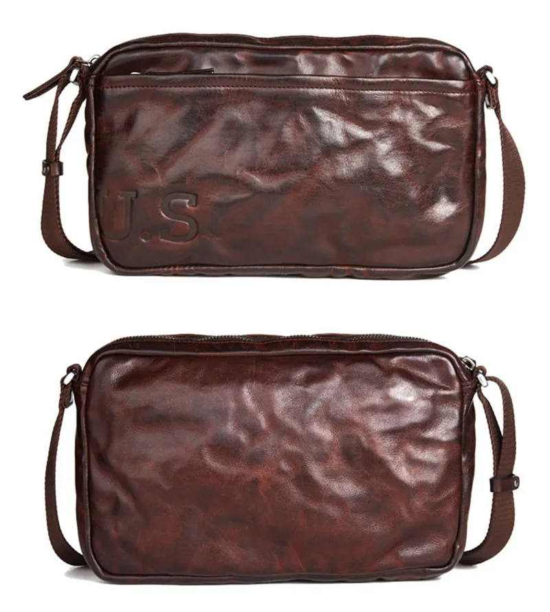 Fashion luxury genuine leather men's chest bag outdoor street daily handmade natural real cowhide teens pleated shoulder bag