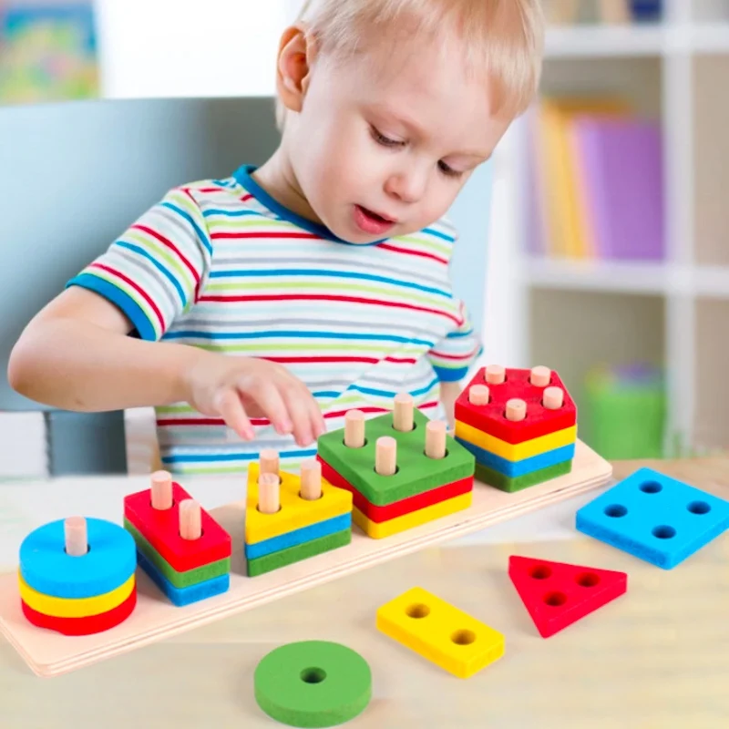 Деревянная игрушка Монтессори доска с 5 колоннами геометрическая форма