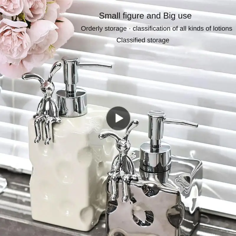 

Ceramic Home Liquid Soap Dispenser 400/600ml Shampoo Shower Conditioner Lotion Bottle Refillable Press Type Modern Minimalist