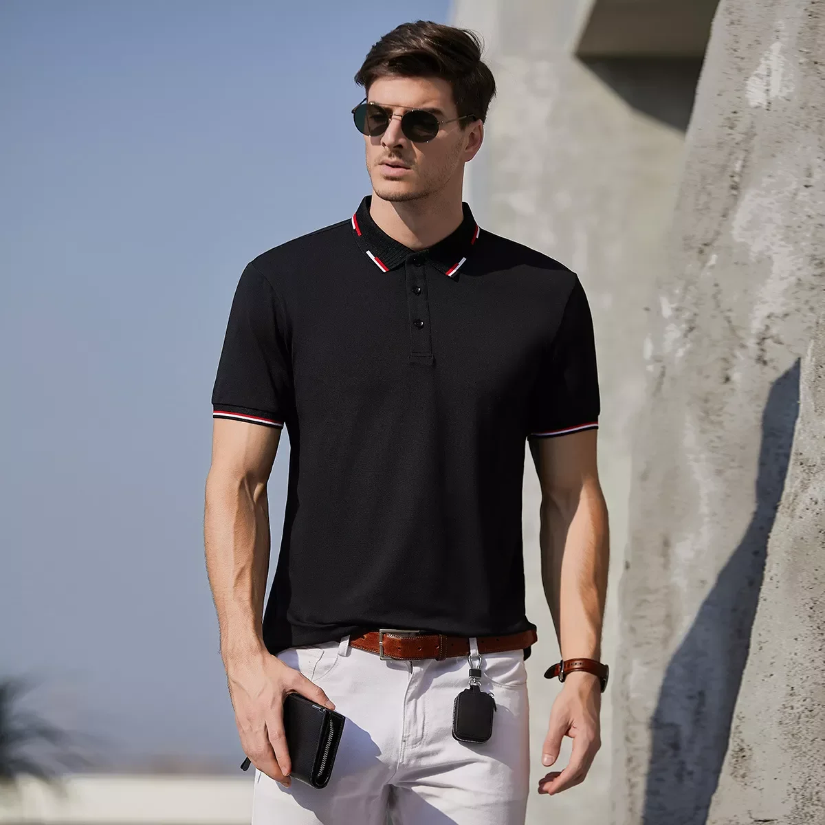 

Men's Shirts Short Sleeves Summer Clothing Men's Polo Shirts 100% Cotton Double Sided Jacquard Reverse Neck T-Shirt Polo Shirts