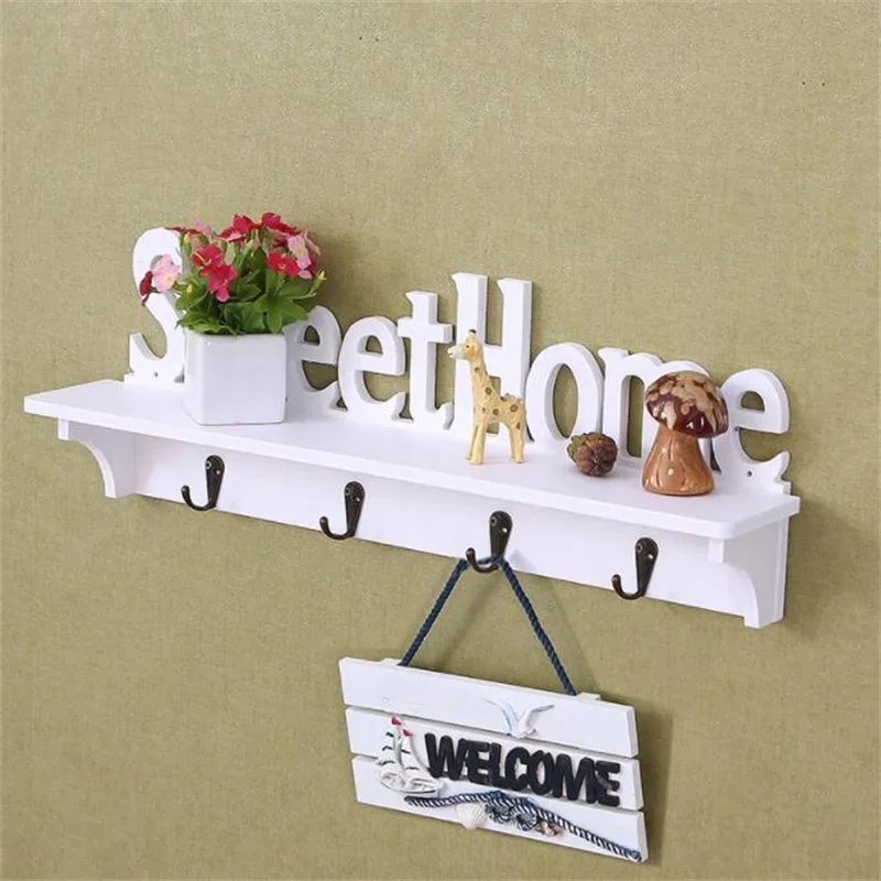 

Home Decoration Hook Wall Mounted Shelf Key Hat Holder Living Room Organizer