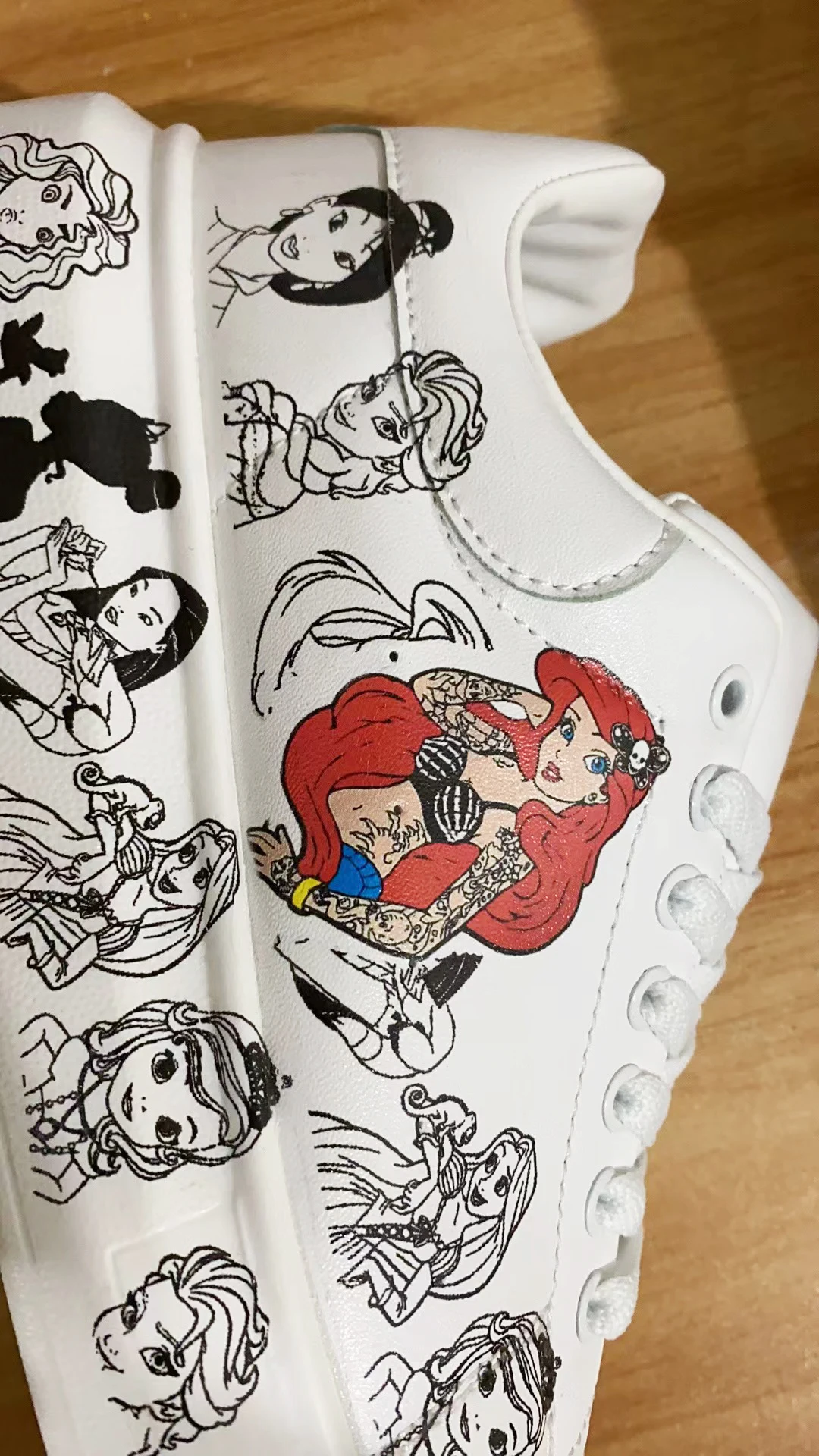 Ariel Elsa Men Women casual Shoes Male Platform Sneakers Girls kateboarding flats graffiti Disney Princess Tattoo Handmade DIY