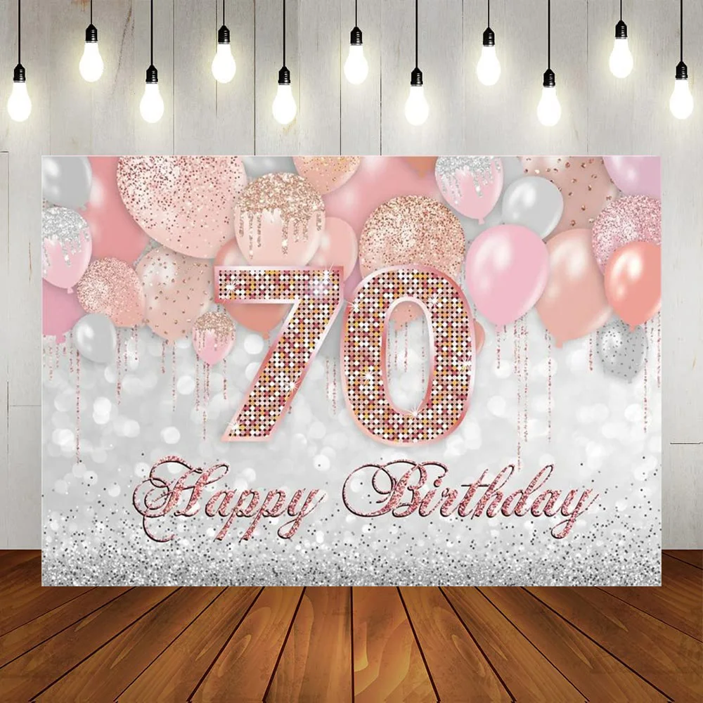 

Happy 70th Birthday Party Backdrop Men Women Pink Gold Silver Spangle Photography Background 70 Year Old Anniversary Decoration