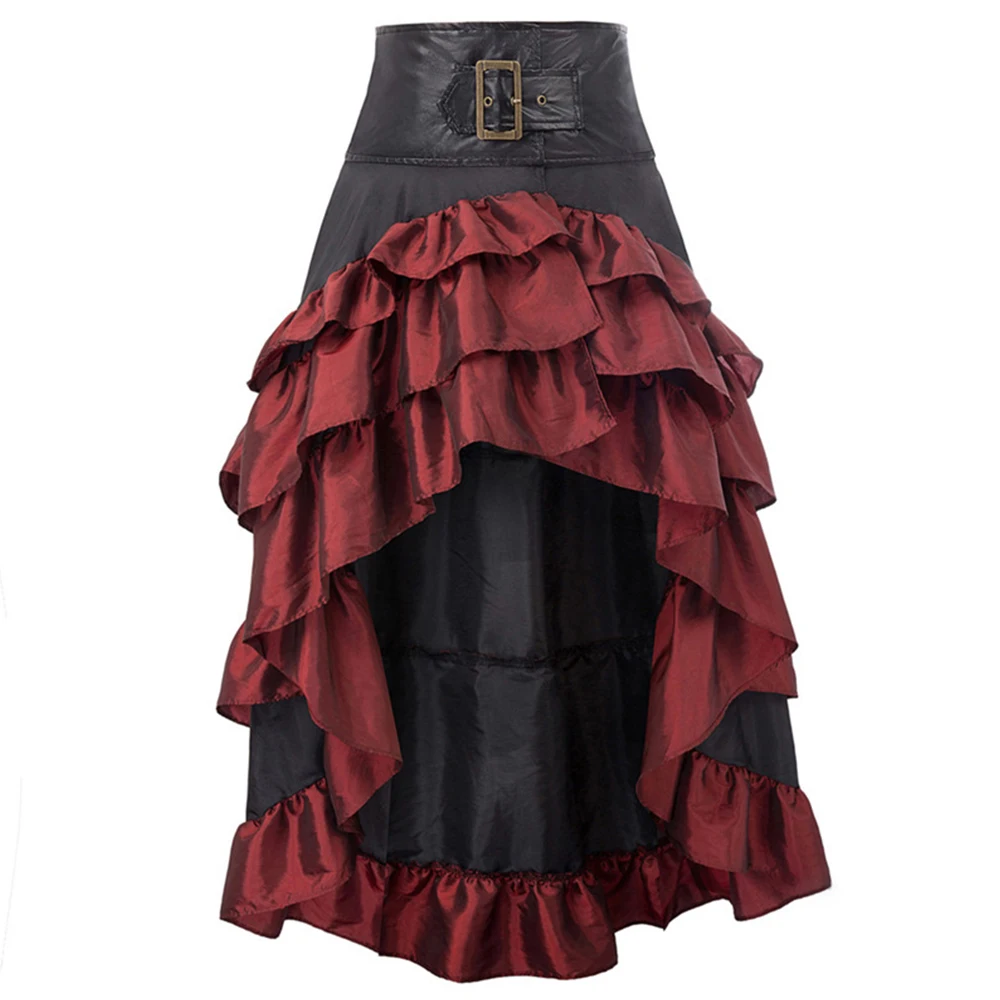 

Women Gothic Punk Steam Vintage Victorian Irregular Hem Cake Dress Long Skirt A-line Layered Tulle Ankle Long High Waist Skirts