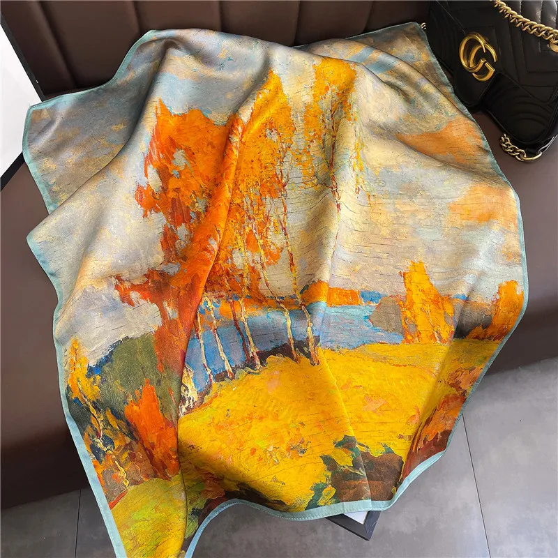 Square 100% Real Silk Scarf Women Bufanda Shawls Wraps for Lady Neckerchief Natural Foulard Femme Bandana Scarves Pashmina 2022 |