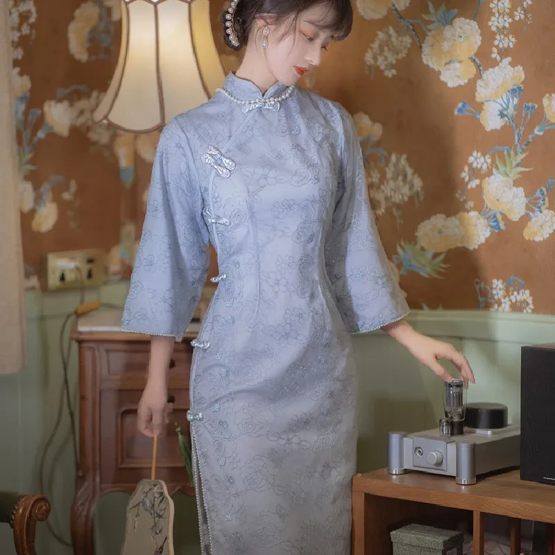 Платье-Ципао женское в китайском стиле пикантный облегающий сарафан с цветочной