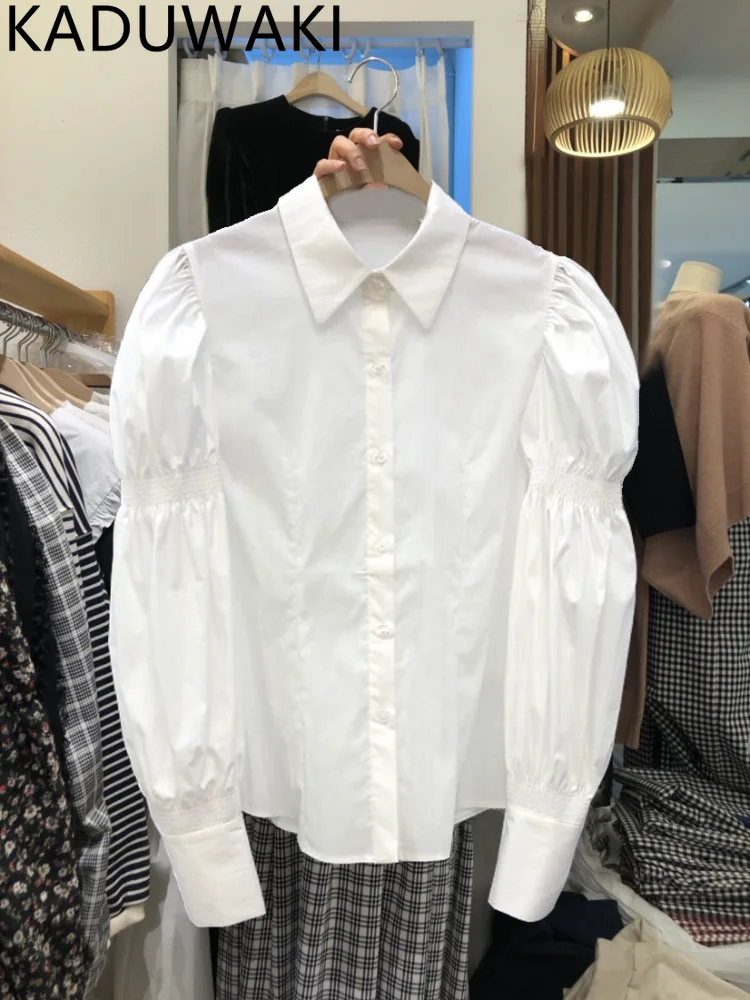 

Рубашки-поло с пышным рукавом, белая женская блузка в стиле пэчворк, женские блузы с длинным рукавом, офисные женские топы, весна-лето 2023, Новинка