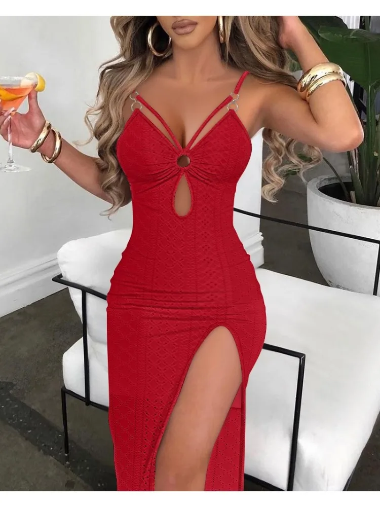 Женское платье-макси на бретельках повседневное облегающее платье с высоким