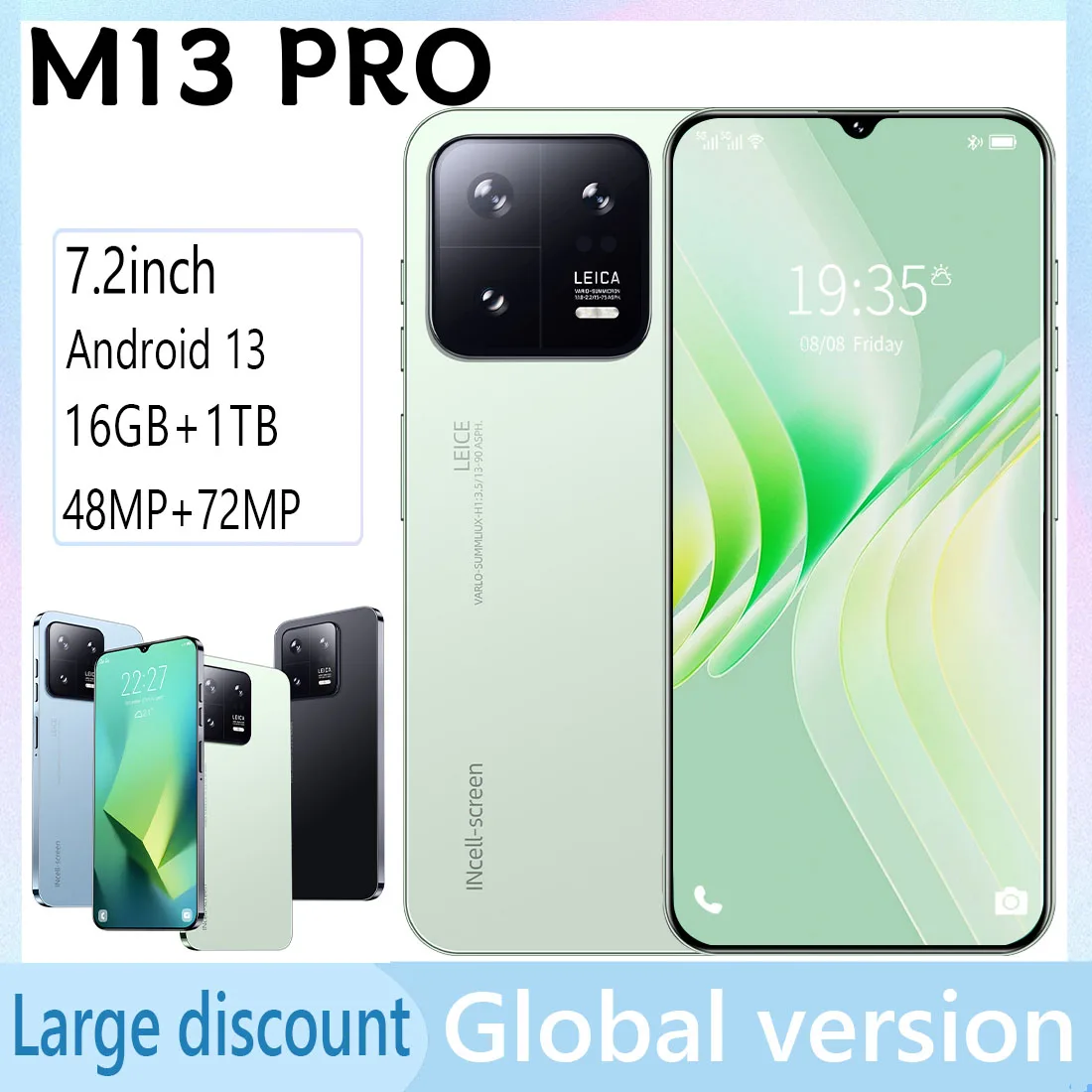 

M13 PRO 4G/5G Global Version Smartphone 48+72MP 7.2 Inch Cellular 6800mAh Dual Sim Unlocked Android 13 Mobile Phone