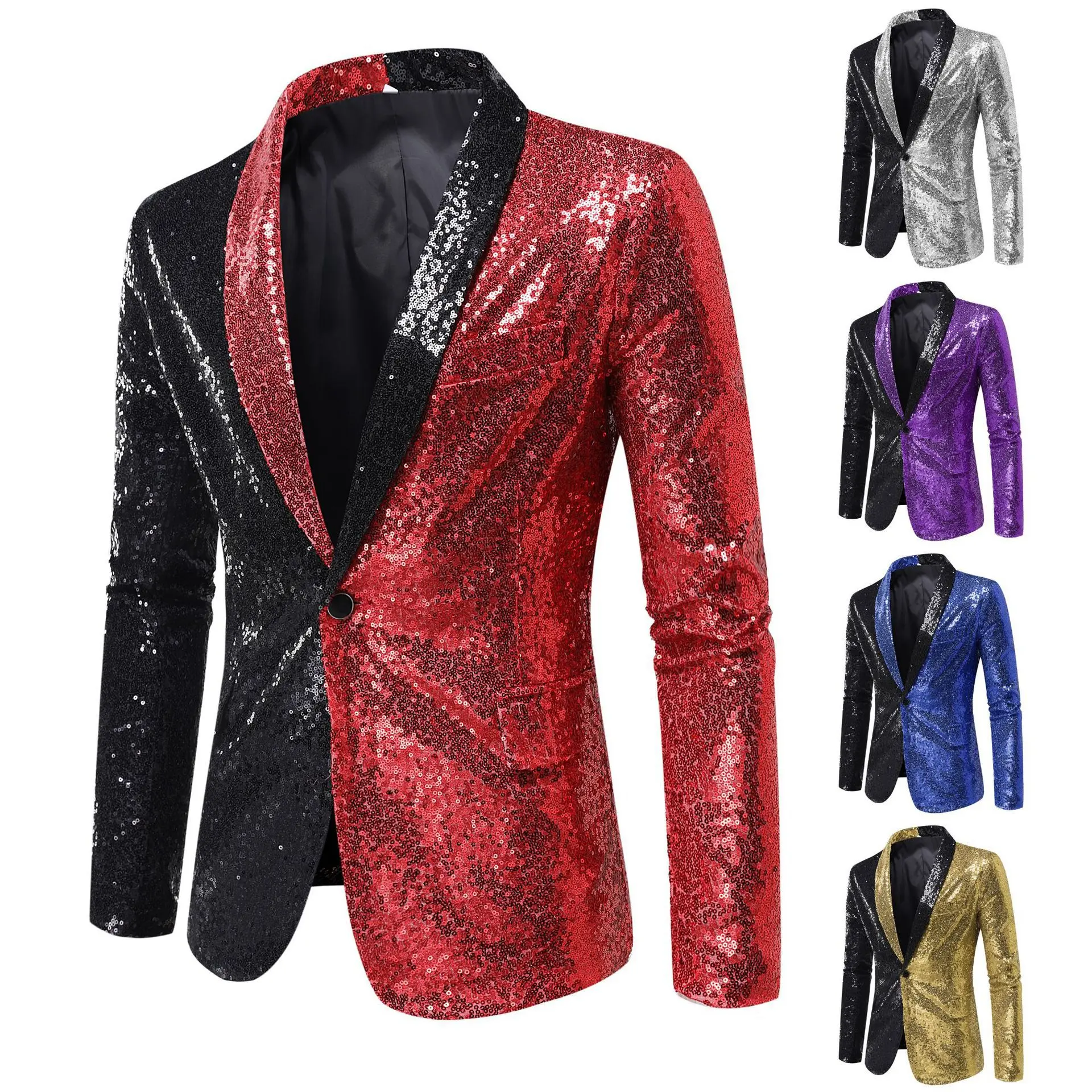 

2023 Men's Color Matching Sequined Suit Jacket Host Mc Performance Studio blazer European Size