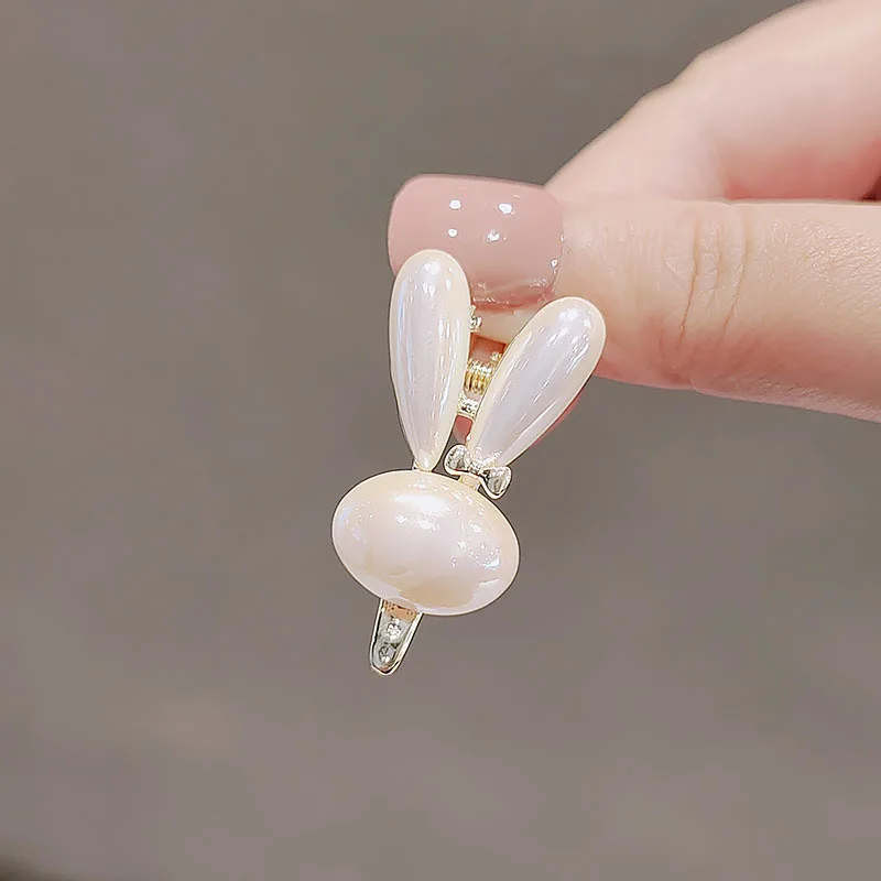 

Cute Rabbit Pearl Hairpin Side Clip Headwear Bangclip Forehead Hairclip for Girls Children Delicate Gold Color Duck Bill Clip