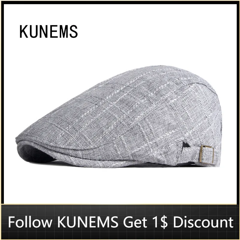 

KUNEMS Fashion Imitation Linen Berets Retro Newsboy Hats for Men Boina Spring and Autumn Casual Flat Cap Dad Hat Gorros Hombre