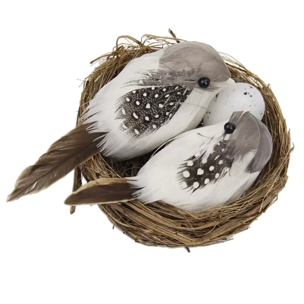 

Set Artificial Feathered Birds & Nest & Egg Creative Craft Birds Sculpture Lawn Arts Ornaments Home Garden Lawn Decorati