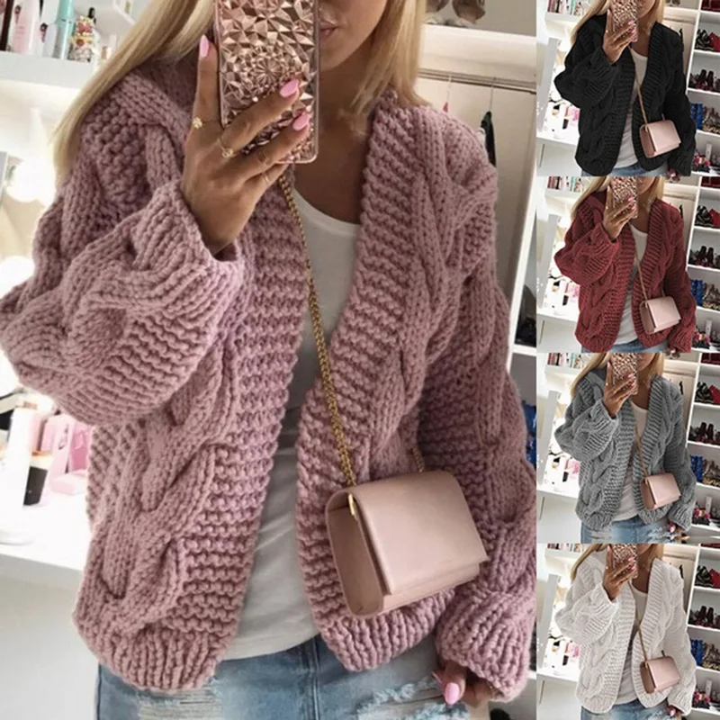 

Autumn and Winter 2023 New Sweaters for Women Rough Brushed Thread Fried Dough Twists Warm Knitted Cardigan Top for Women