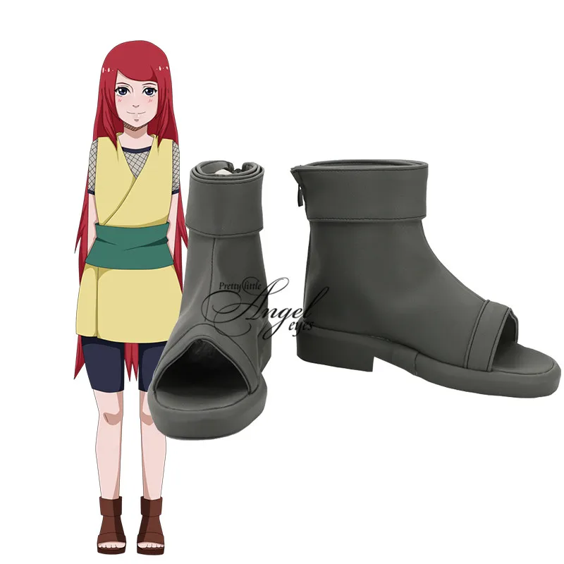 

Anime Kushina Cosplay Shoes Grey Leather Boots Customized Size