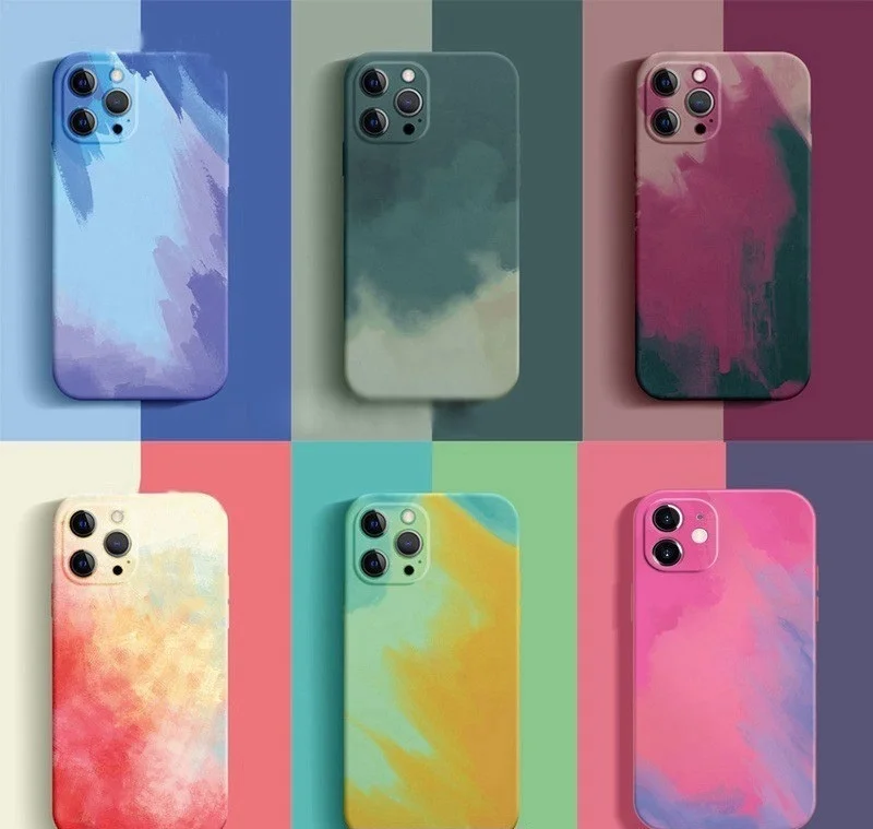 

New Phone Case Shell Watercolor Art Case Lens Full Coverage Silicone Cover