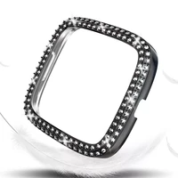 fashion two rows diamond pc cover for fitbit sense versa 3 2 1lite watch case versa3 bumper women bling protector frame