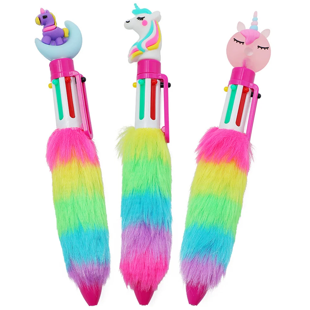 

3 Pcs Pens Kids Unicorn Ballpoint Multi-color Cute Girls Colored Rainbow Student Puffy