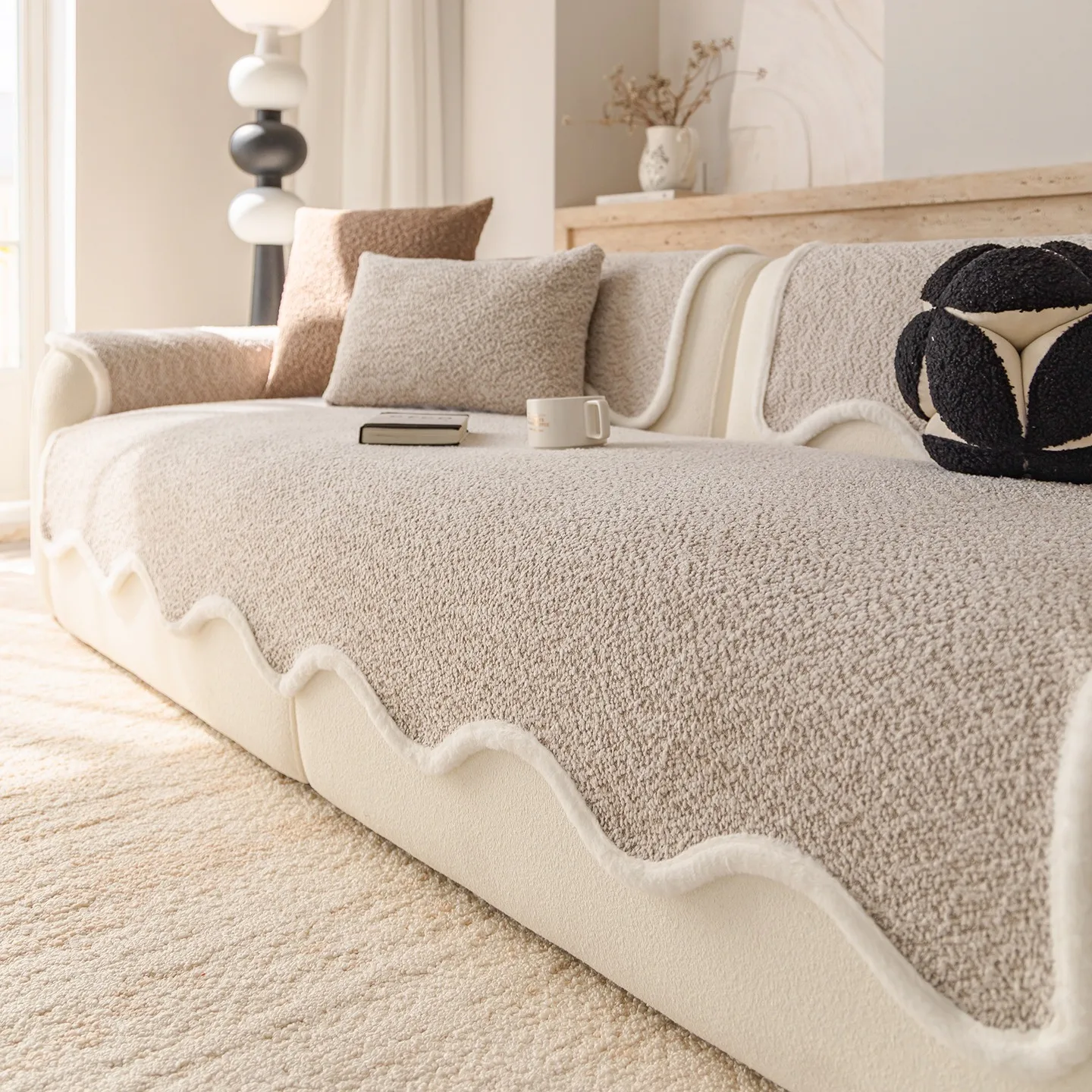 

Минималистичный Чехол Для Дивана Синего Цвета С Пушистыми Краями И Петлями Для Гостиной, Нескользящий Чехол Для Сиденья