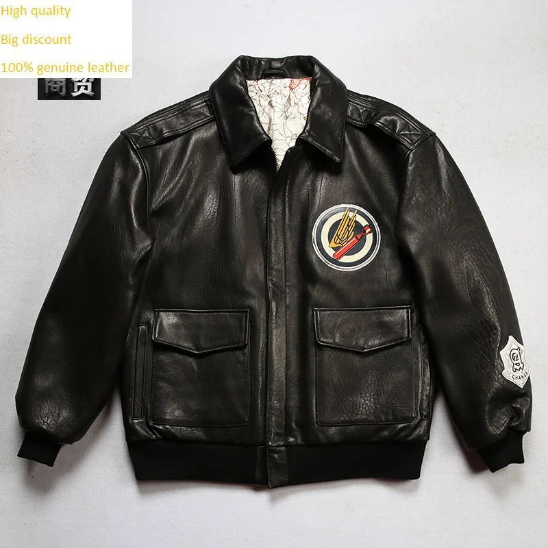 

genuine luxury 100% Wildfire 845 bomber pilot jacket male plus size Italian sheep skin flight suit leather coat high quality